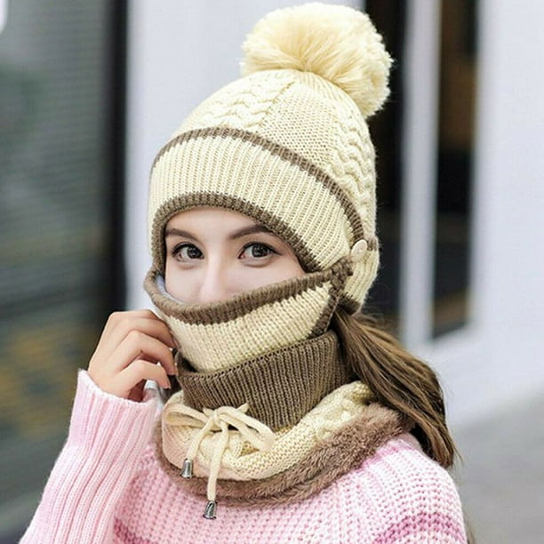 Winter Knit Beanie Slouch Hat Snood Scarf Set Fleece Snow Ski Cap Men Women Kids
